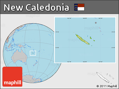 Physical Location Map of New Caledonia, gray outside