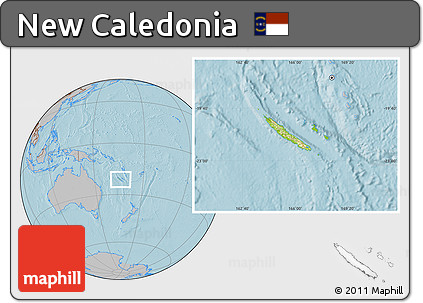Physical Location Map of New Caledonia, gray outside, hill shading