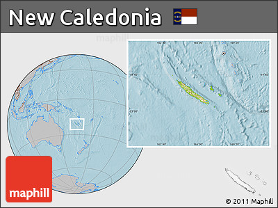Physical Location Map of New Caledonia, gray outside, hill shading