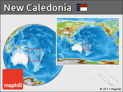 Physical Location Map of New Caledonia, highlighted continent, within the entire continent