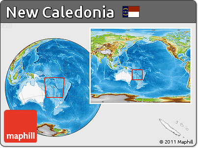 Physical Location Map of New Caledonia, highlighted continent, within the entire continent