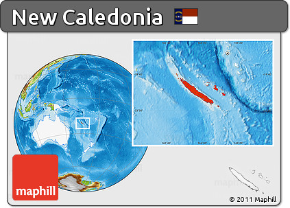 Physical Location Map of New Caledonia, highlighted continent