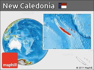 Physical Location Map of New Caledonia, highlighted continent