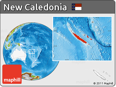 Physical Location Map of New Caledonia, highlighted continent