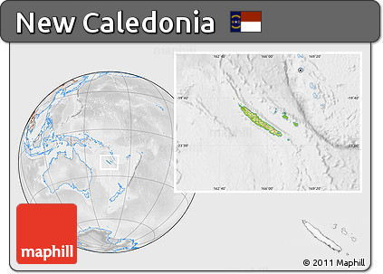 Physical Location Map of New Caledonia, lighten, desaturated