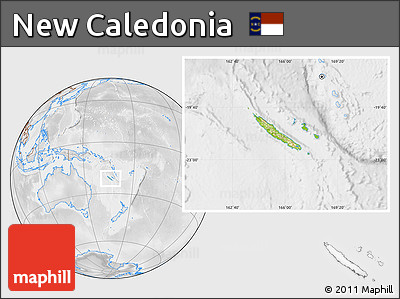 Physical Location Map of New Caledonia, lighten, desaturated