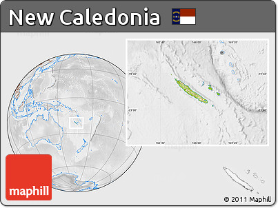 Physical Location Map of New Caledonia, lighten, desaturated