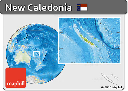 Physical Location Map of New Caledonia, lighten, land only