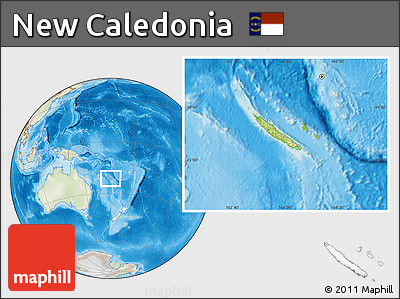 Physical Location Map of New Caledonia, lighten, land only