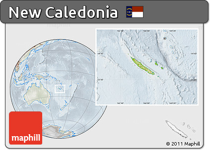 Physical Location Map of New Caledonia, lighten, semi-desaturated