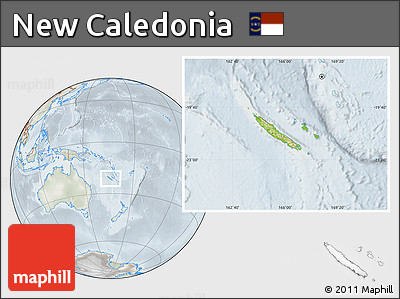 Physical Location Map of New Caledonia, lighten, semi-desaturated