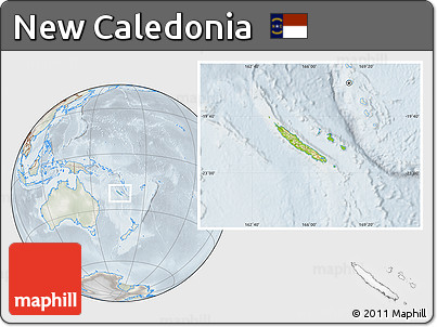 Physical Location Map of New Caledonia, lighten, semi-desaturated