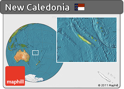 Physical Location Map of New Caledonia, satellite outside