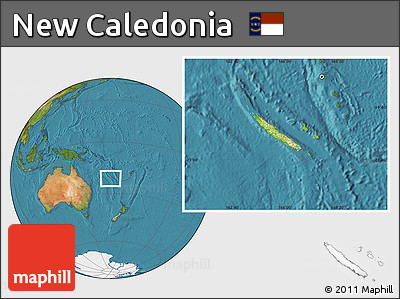 Physical Location Map of New Caledonia, satellite outside