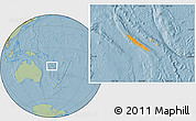 Political Location Map of New Caledonia, savanna style outside, hill shading