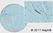 Satellite Location Map of New Caledonia, gray outside, hill shading