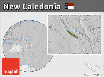 Satellite Location Map of New Caledonia, lighten, desaturated