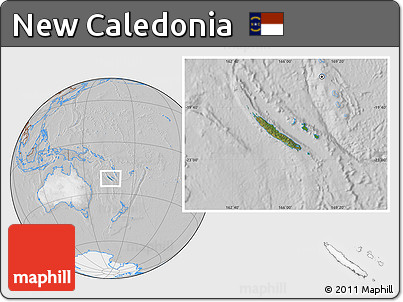 Satellite Location Map of New Caledonia, lighten, desaturated