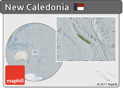 Satellite Location Map of New Caledonia, lighten, semi-desaturated