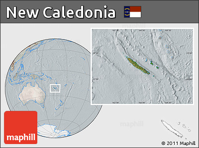 Satellite Location Map of New Caledonia, lighten, semi-desaturated