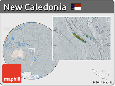 Satellite Location Map of New Caledonia, lighten, semi-desaturated