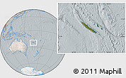 Satellite Location Map of New Caledonia, lighten, semi-desaturated