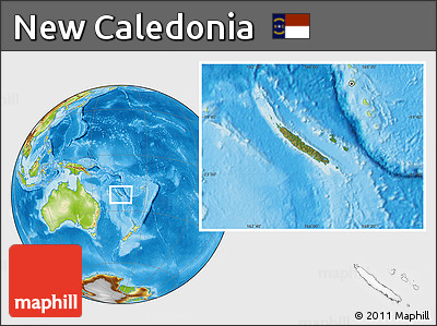 Satellite Location Map of New Caledonia, physical outside