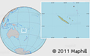 Savanna Style Location Map of New Caledonia, gray outside, hill shading inside