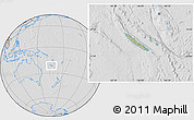 Savanna Style Location Map of New Caledonia, lighten, desaturated, hill shading