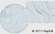 Savanna Style Location Map of New Caledonia, lighten, hill shading