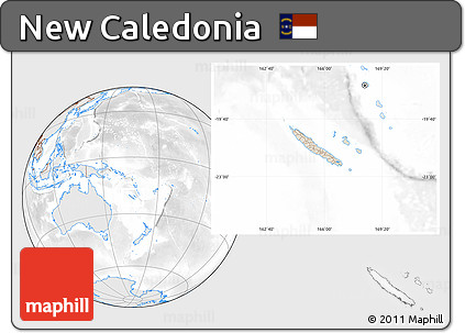 Shaded Relief Location Map of New Caledonia, lighten, desaturated
