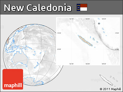 Shaded Relief Location Map of New Caledonia, lighten, desaturated