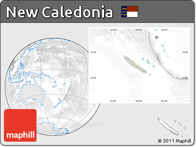 Shaded Relief Location Map of New Caledonia, lighten, desaturated