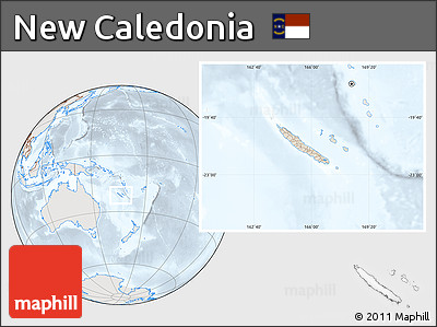 Shaded Relief Location Map of New Caledonia, lighten, semi-desaturated