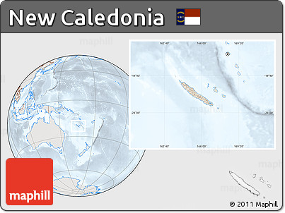 Shaded Relief Location Map of New Caledonia, lighten, semi-desaturated