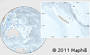 Shaded Relief Location Map of New Caledonia, lighten, semi-desaturated