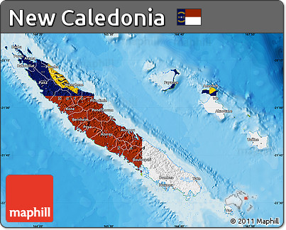 Flag Map of New Caledonia, physical outside, bathymetry sea, flag rotated
