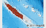 Flag Map of New Caledonia, political shades outside, flag aligned to the middle