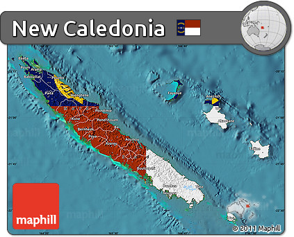 Flag Map of New Caledonia, satellite outside, flag rotated