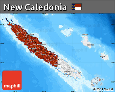 Flag Map of New Caledonia, single color outside, bathymetry sea, flag aligned to the middle