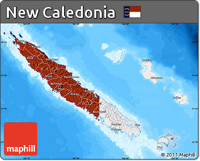 Flag Map of New Caledonia, single color outside, bathymetry sea, flag aligned to the middle