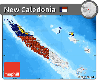 Flag Map of New Caledonia, single color outside, bathymetry sea, flag rotated