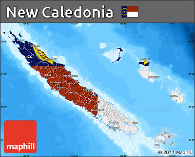 Flag Map of New Caledonia, single color outside, bathymetry sea, flag rotated