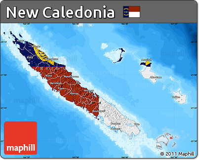 Flag Map of New Caledonia, single color outside, bathymetry sea, flag rotated