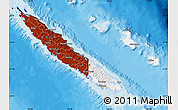Flag Map of New Caledonia, single color outside, bathymetry sea, shaded relief sea, flag aligned to the middle