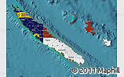 Flag Map of New Caledonia, single color outside, satellite sea, flag centered