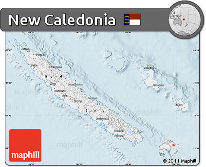 Gray Map of New Caledonia, single color outside