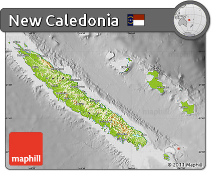 Physical Map of New Caledonia, desaturated