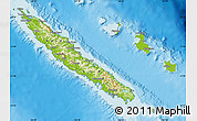 Physical Map of New Caledonia, desaturated, land only