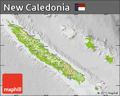 Physical Map of New Caledonia, lighten, desaturated